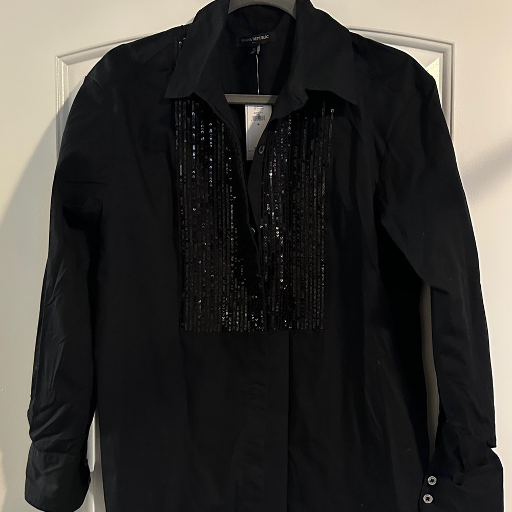 Banana Republic Black Sequin Blouse
